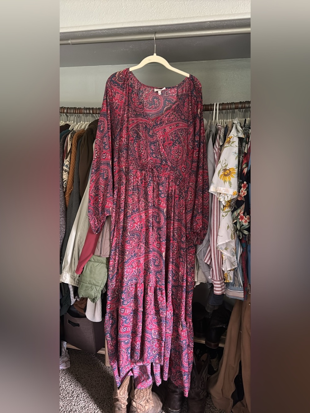Women’s Boho Pink Paisley Maxi Dress